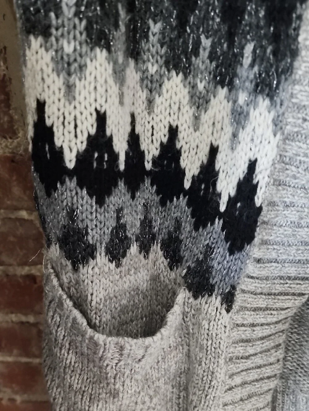 American Eagle Outfitters Grey Fair Isle Open-Front Cardigan - Picture 4 of 6